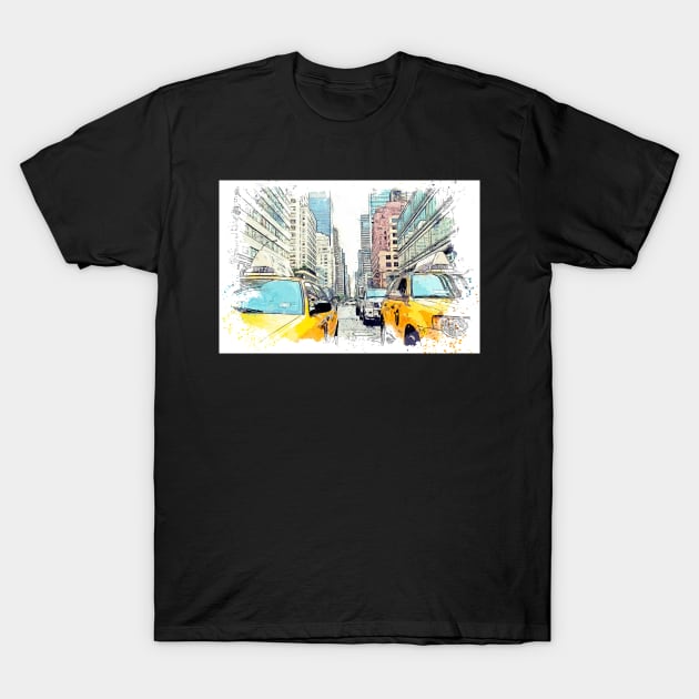 Yellow Taxi Cabs, New York T-Shirt by jngraphs